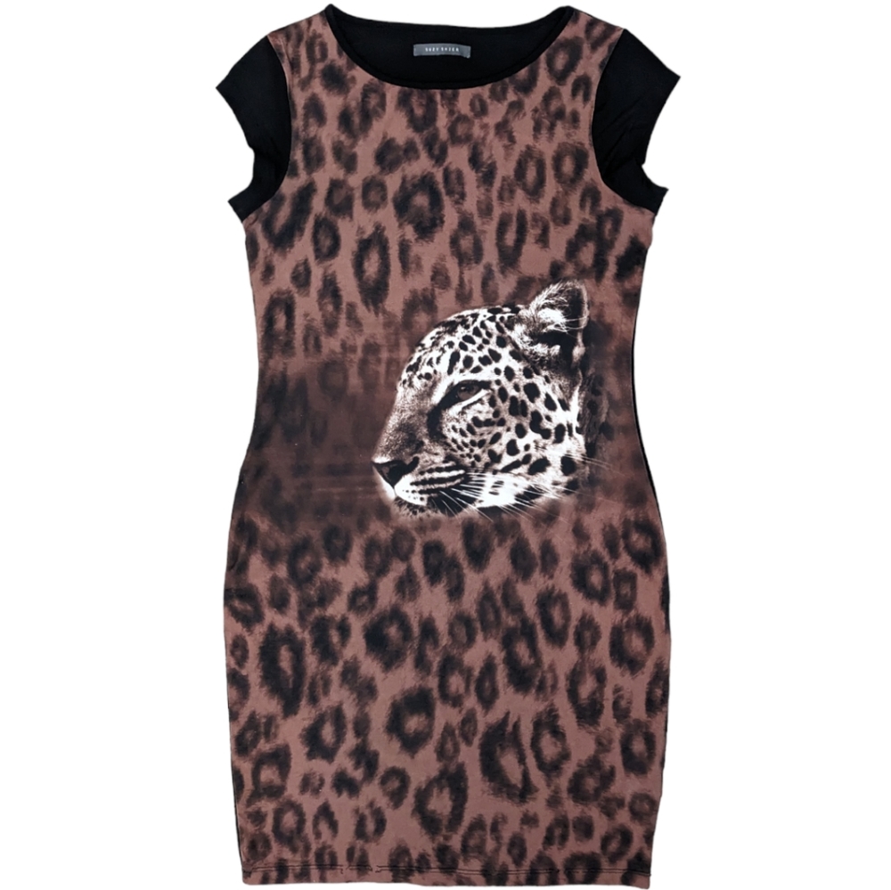 Suzy Shier leopard short-sleeve bodycon dress animal print and black